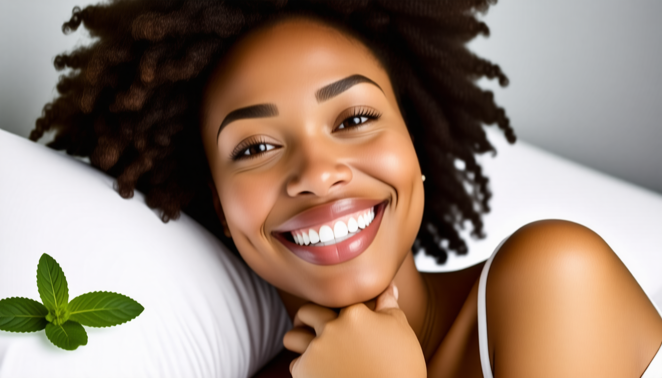 A clean dental-wellness scene with a healthy smile and natural oral-c… for best memory foam pillow for back and si…