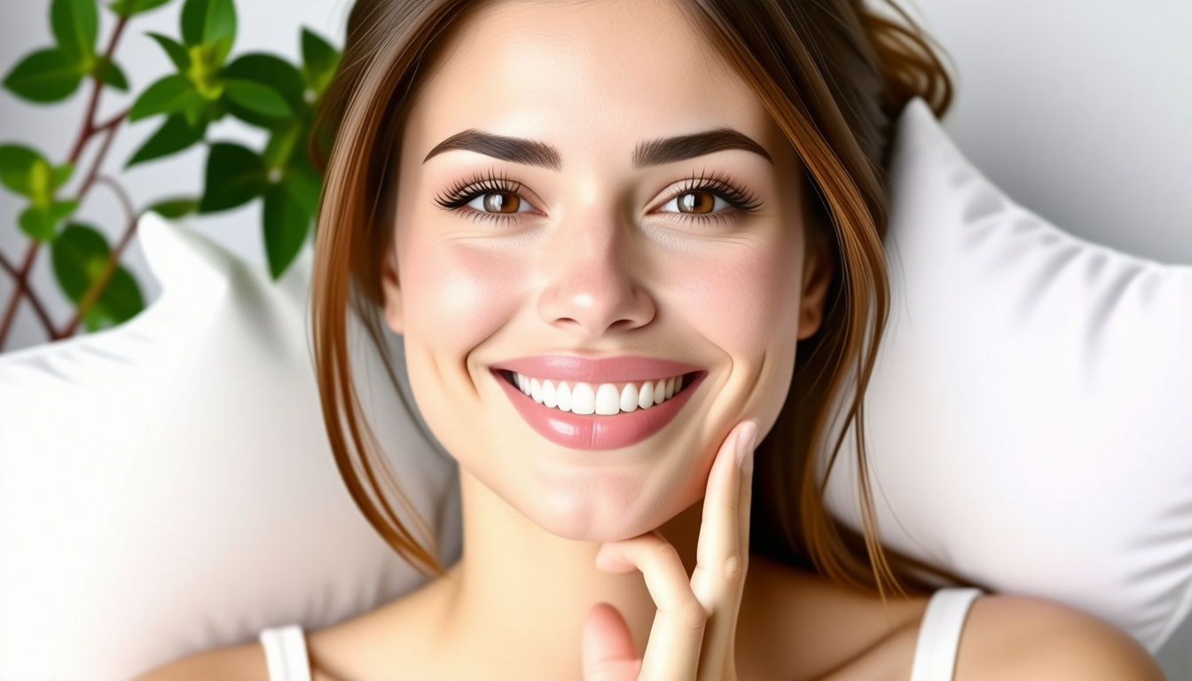 A clean dental-wellness scene with a healthy smile and natural oral-c… for best memory foam pillow for combination…