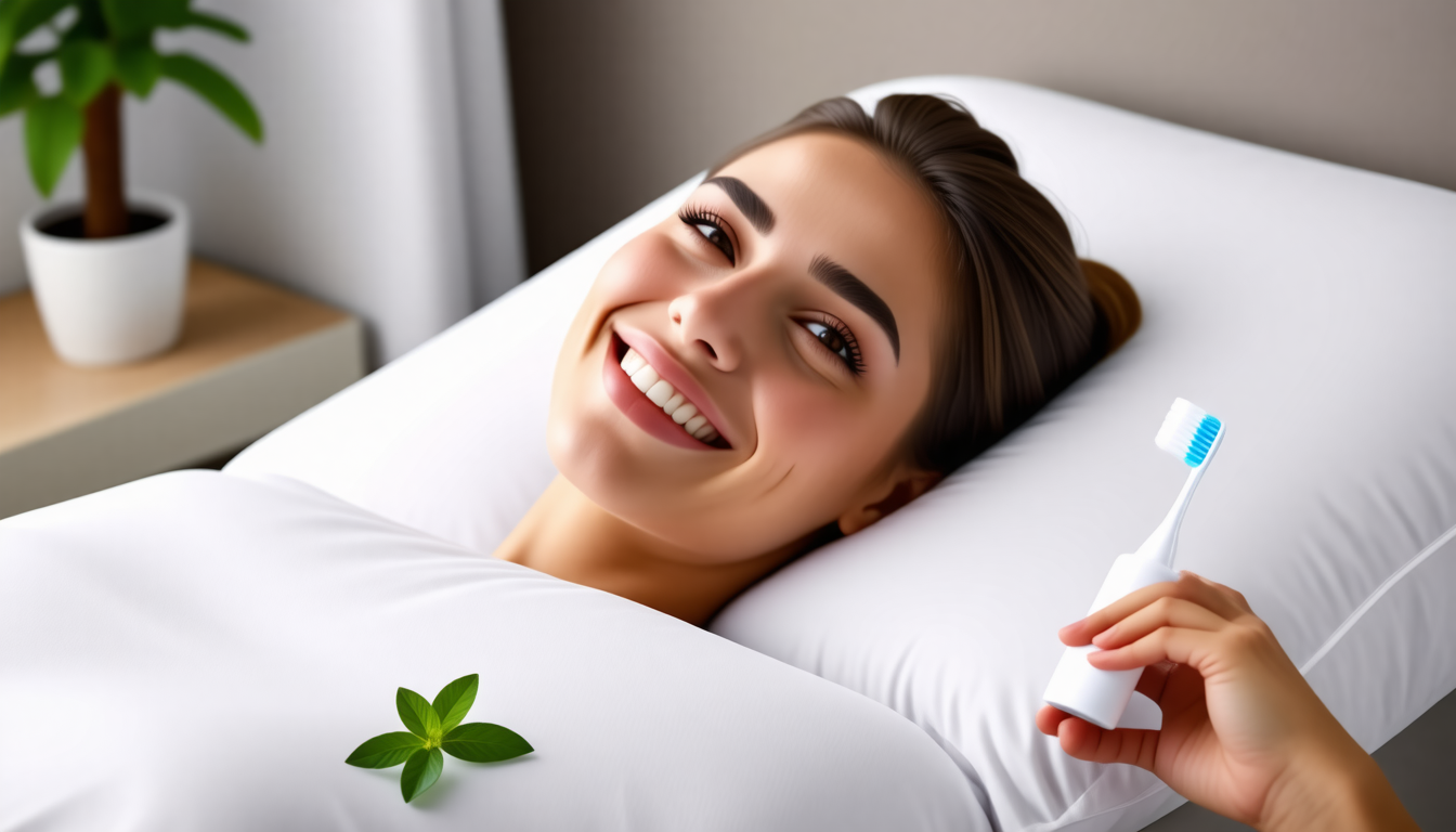 A clean dental-wellness scene with a healthy smile and natural oral-c… for consumer reports best pillow for side s…