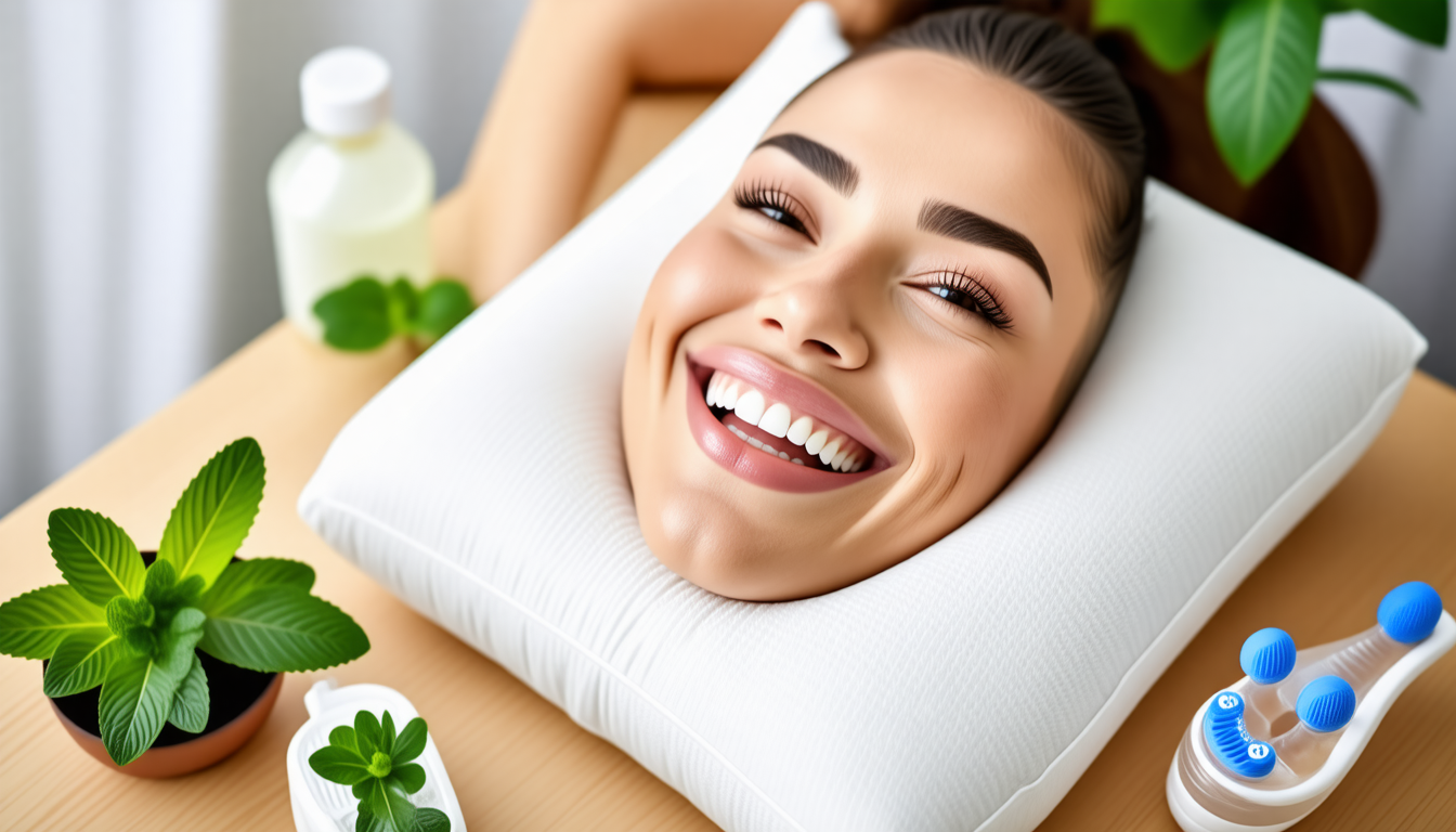 A clean dental-wellness scene with a healthy smile and natural oral-c… for derila ergo memory foam pillow review