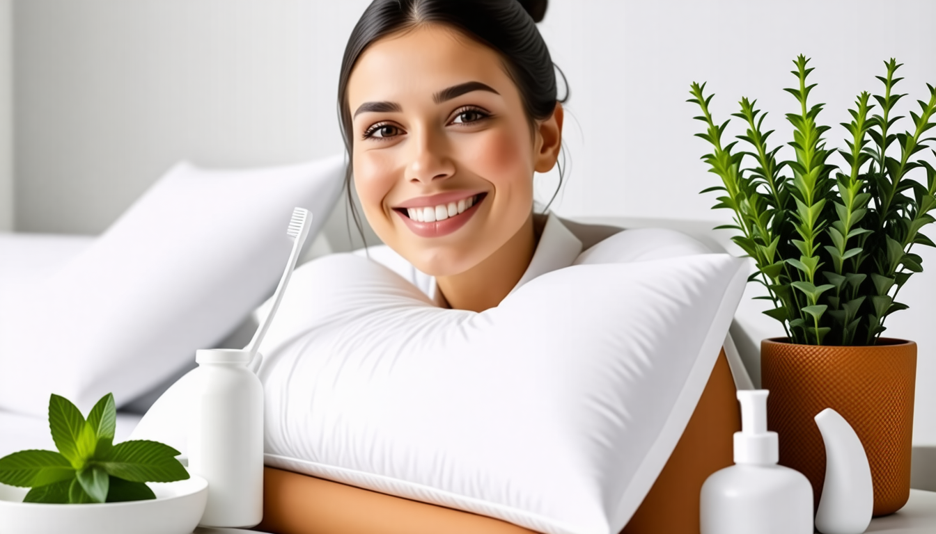 A clean dental-wellness scene with a healthy smile and natural oral-c… for derila ergo pillow price