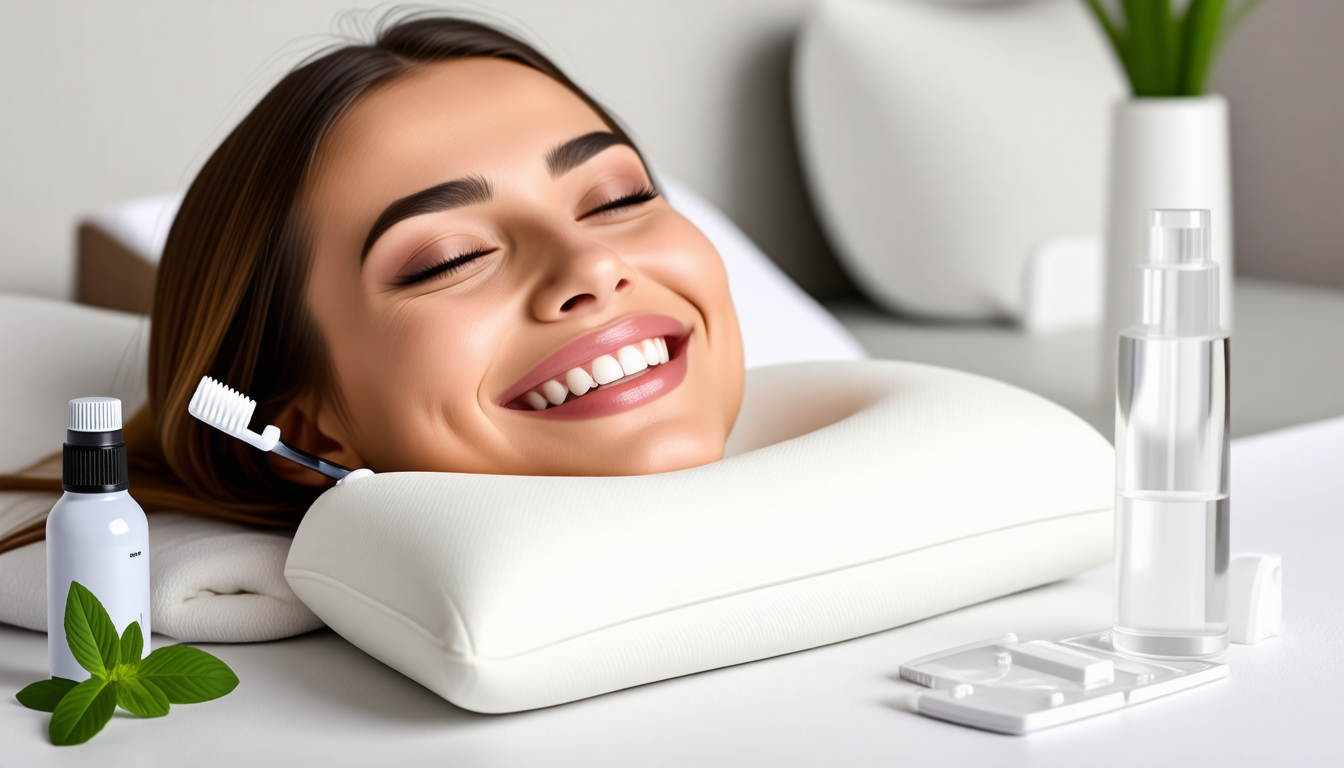 A clean dental-wellness scene with a healthy smile and natural oral-c… for derila ergo pillow review