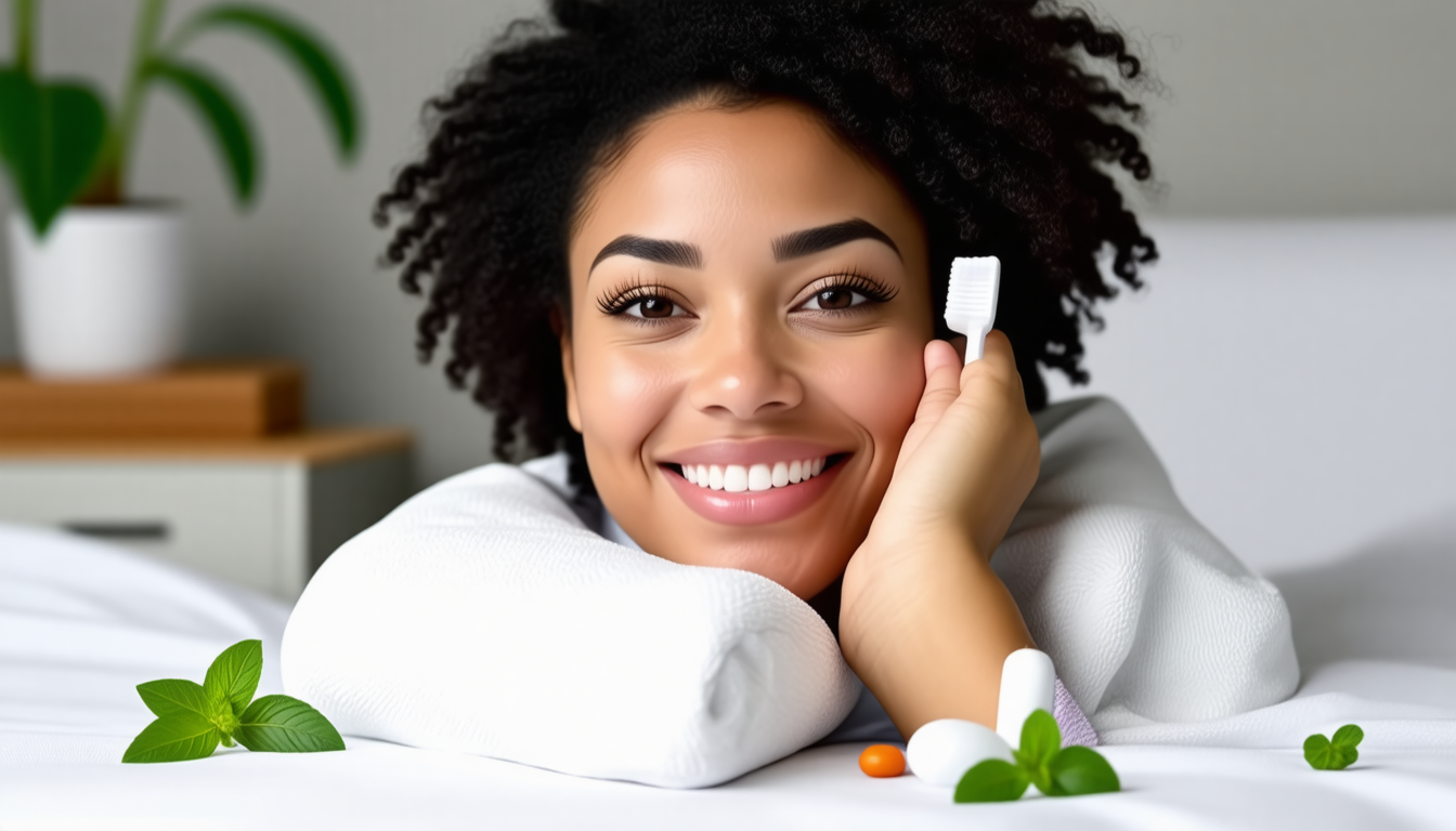 A clean dental-wellness scene with a healthy smile and natural oral-c… for derila pillow amazon