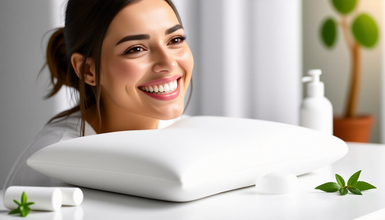 A clean dental-wellness scene with a healthy smile and natural oral-c… for derila pillow amazon sale