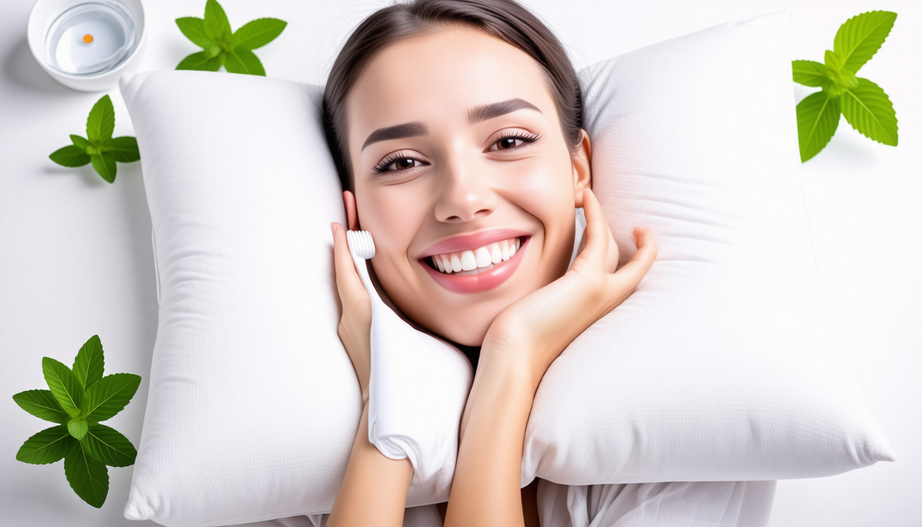 A clean dental-wellness scene with a healthy smile and natural oral-c… for pillow for neck and shoulder pain