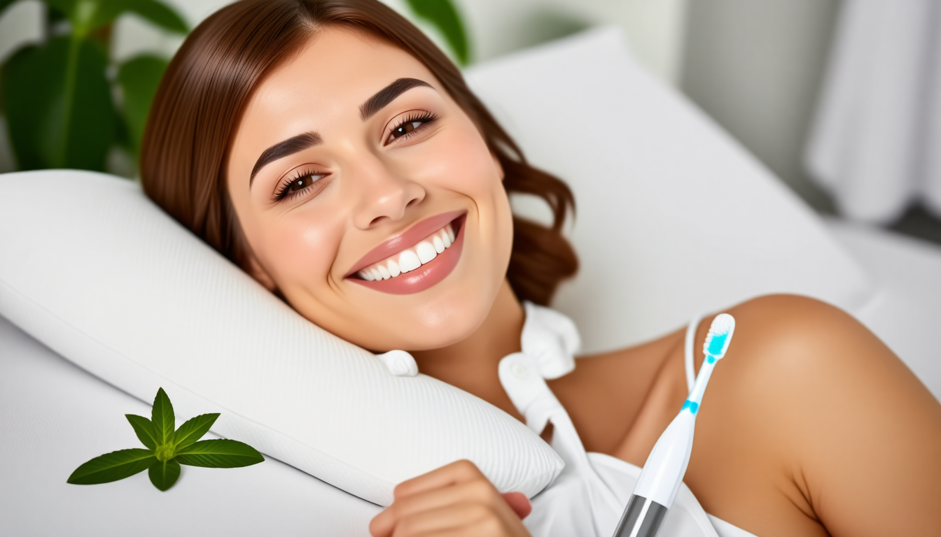 A clean dental-wellness scene with a healthy smile and natural oral-c… for remedy side sleeper contour pillow