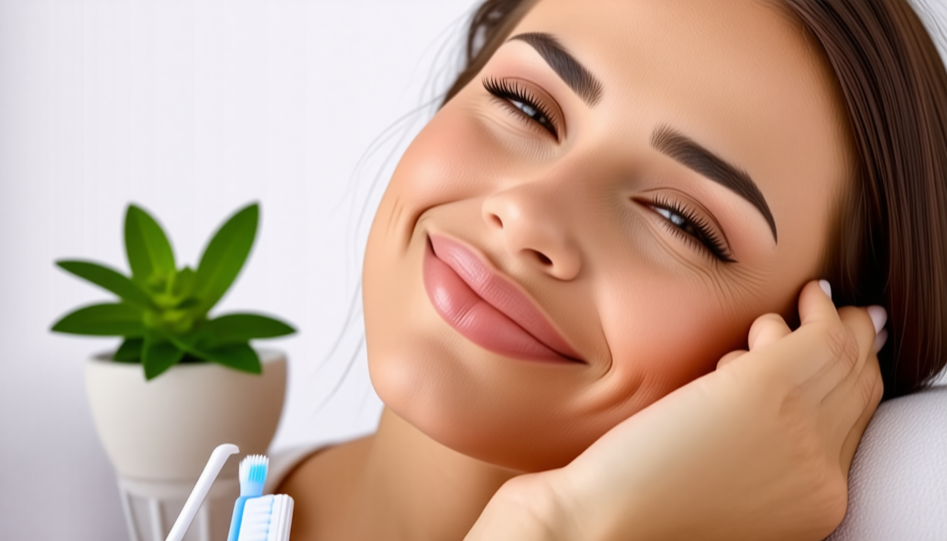 A clean dental-wellness scene with a healthy smile and natural oral-c… for side sleeper pillow shoulder pain