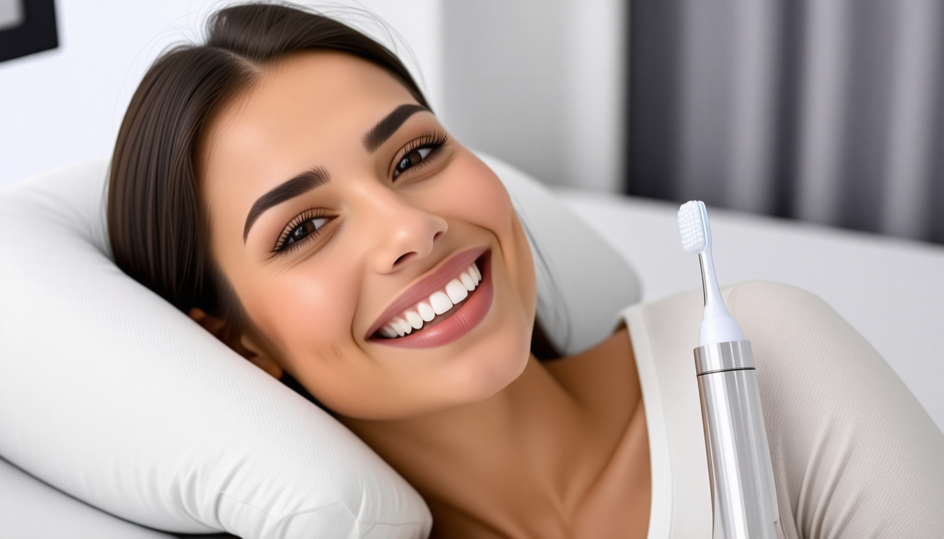 A clean dental-wellness scene with a healthy smile and natural oral-c… for tempur-pedic neck pillow