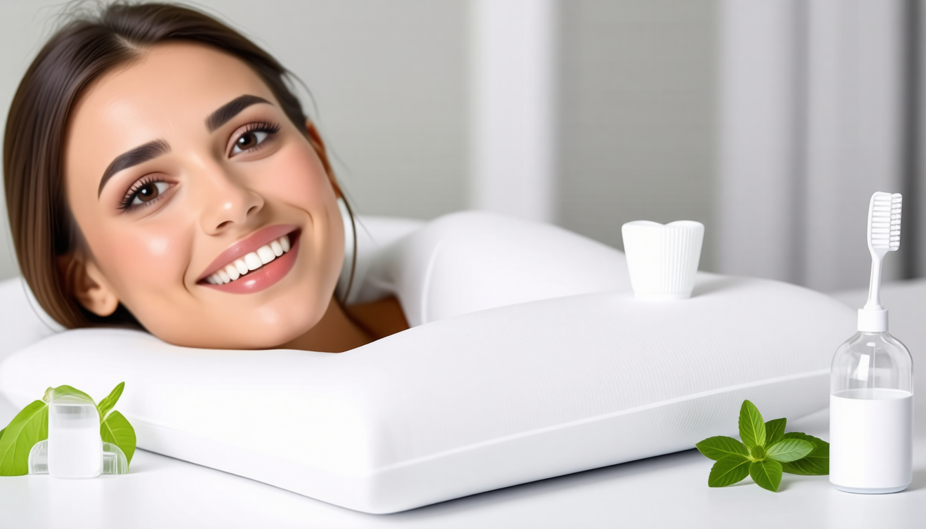 A clean dental-wellness scene with a healthy smile and natural oral-c… for what are the cons of derila pillow
